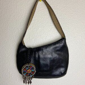 Black Leather Purce  Boho Like NEW